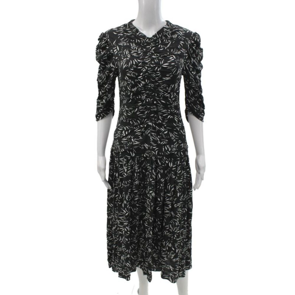 Proenza Schouler Women Fit & Flare Black V Neck 3/4 Sleeve Viscose Dress Size 0